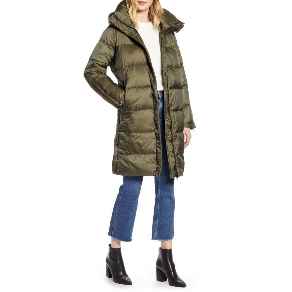 Halogen Hooded Puffer Jacket With Removable Hood Green Women's Size Medium
